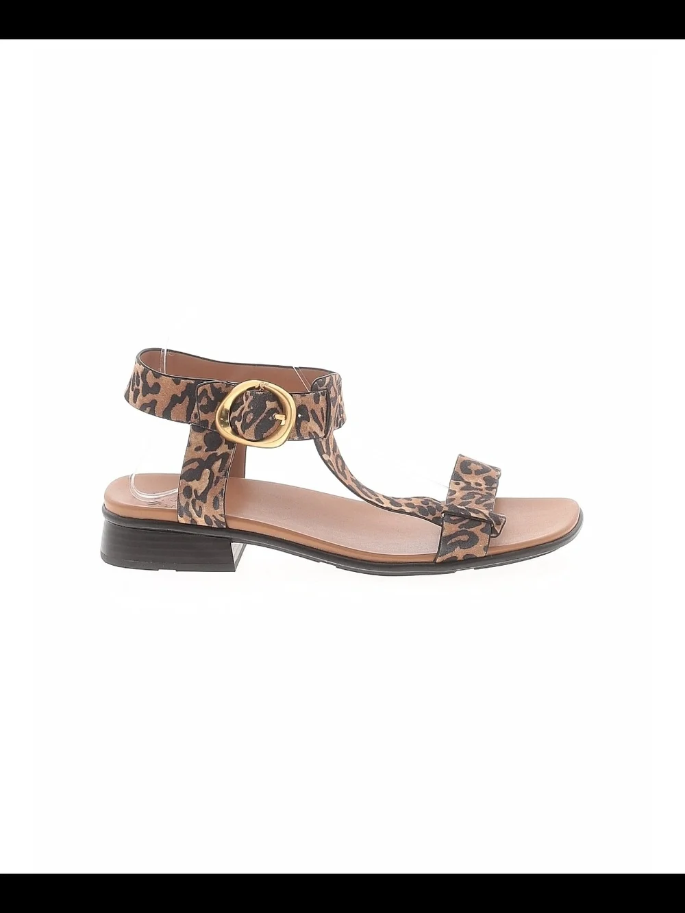 Naturalizer Leopard Print T-Strap Sandals with Gold Buckle
